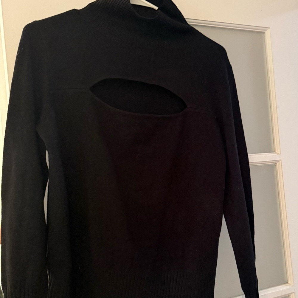 Black Cowl Neck Sweater with Back Cut-Out